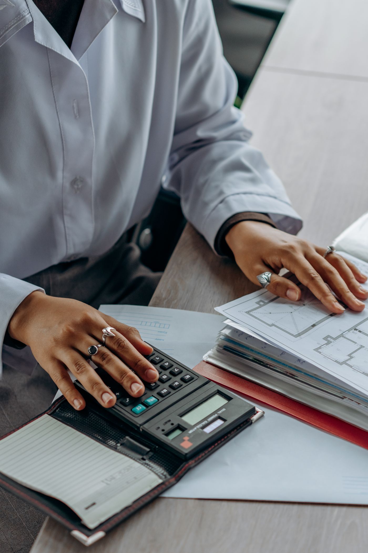 Financial documents and calculator